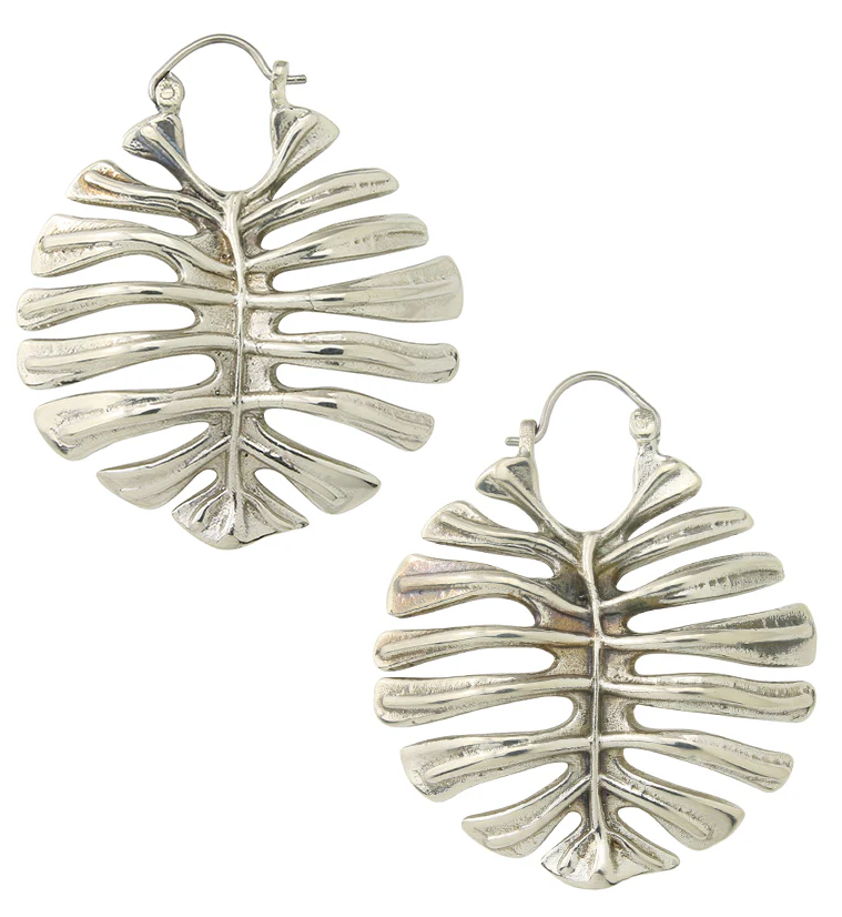 Monstera Deliciosa Leaf White Brass Hangers / Earrings - Mrs Treak