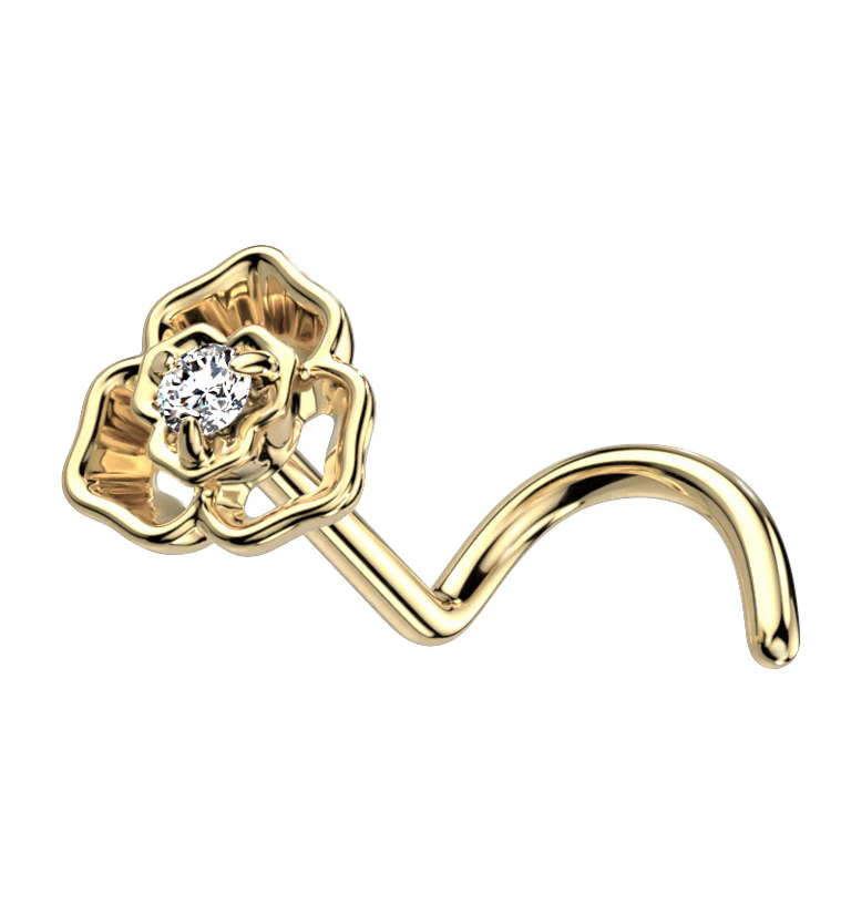 14kt Gold Tri Petal Clear CZ Nose Screw - Mrs Treak
