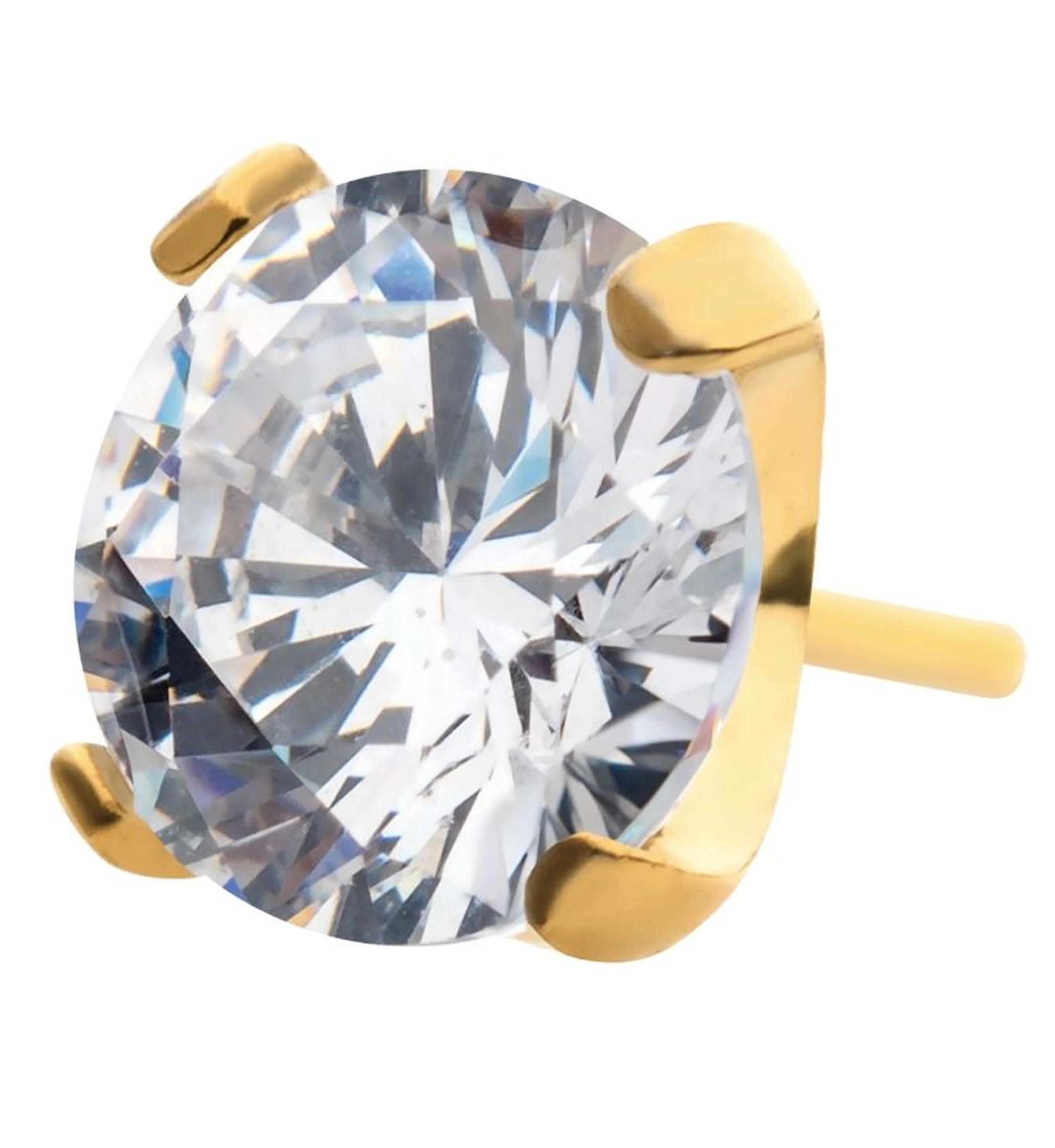 24kt Gold PVD Prong Clear CZ Flat Base Threadless Titanium Top - Mrs Treak