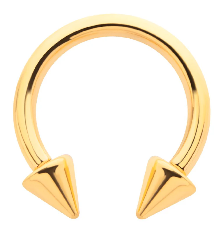 24kt Gold PVD Spike Internally Threaded Titanium Circular Barbell - Mrs Treak