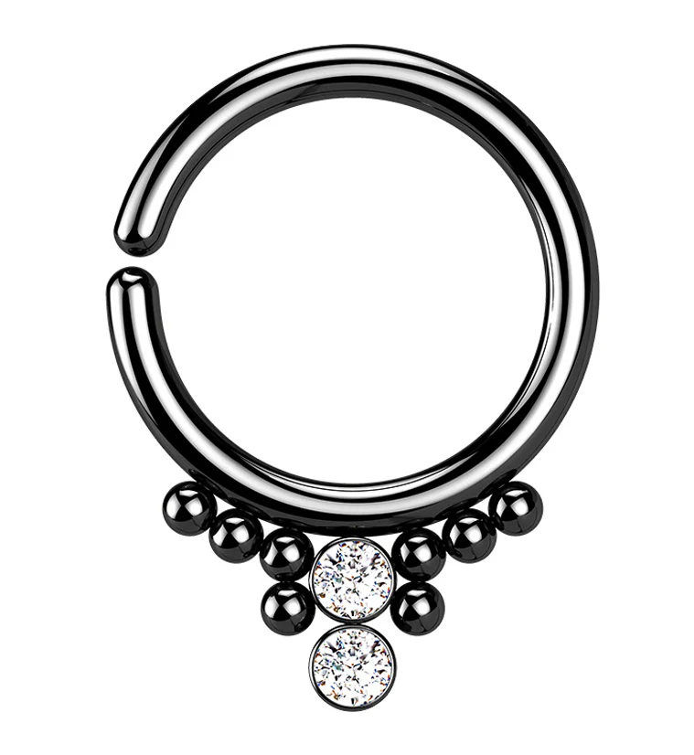 Black PVD Double CZ Shill Bead Annealed Seamless Hoop Ring - Mrs Treak