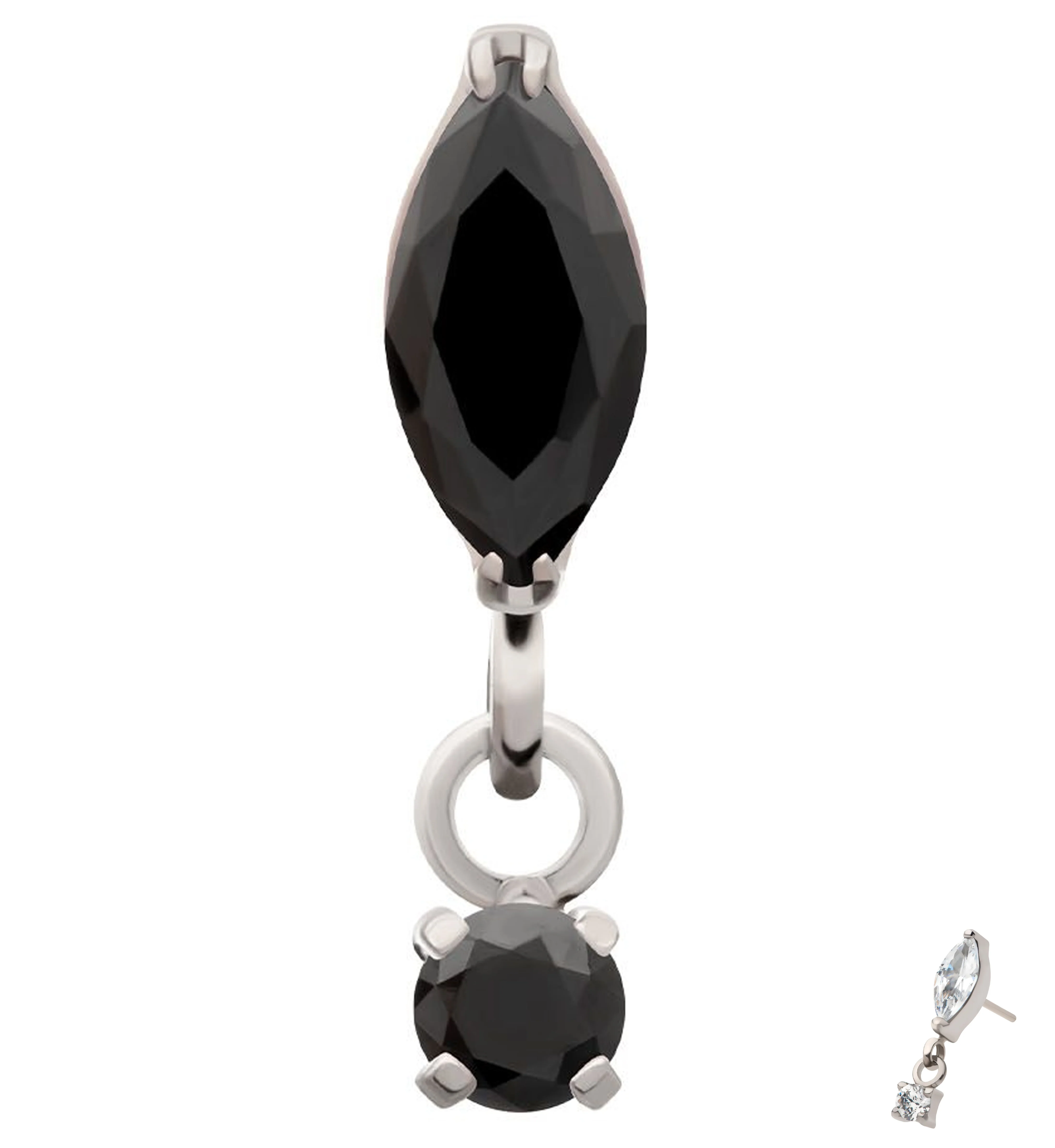 Marquise Black CZ Dangle Titanium Threadless Top - Mrs Treak