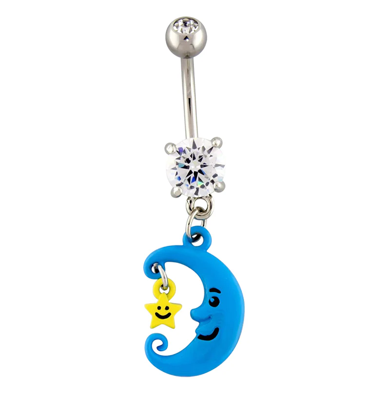 Blue Crescent Moon Belly Button Ring - Mrs Treak