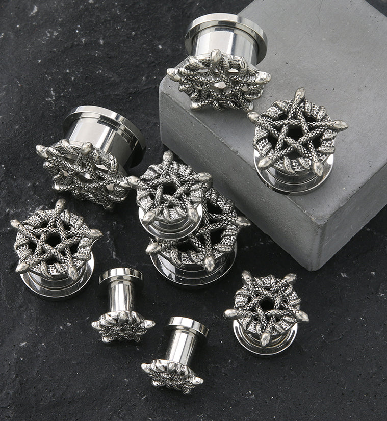 Snake Pentagram Stainless Steel Tunnel Plugs - Mrs Treak