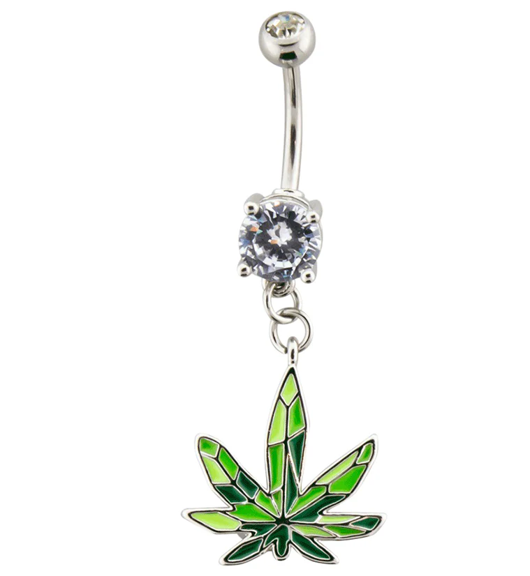Hemp Leaf CZ Belly Button Ring - Mrs Treak