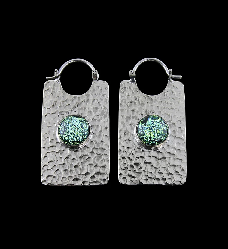 14G Lateral Green Dichroic Glass White Brass Hangers - Earrings - Mrs Treak