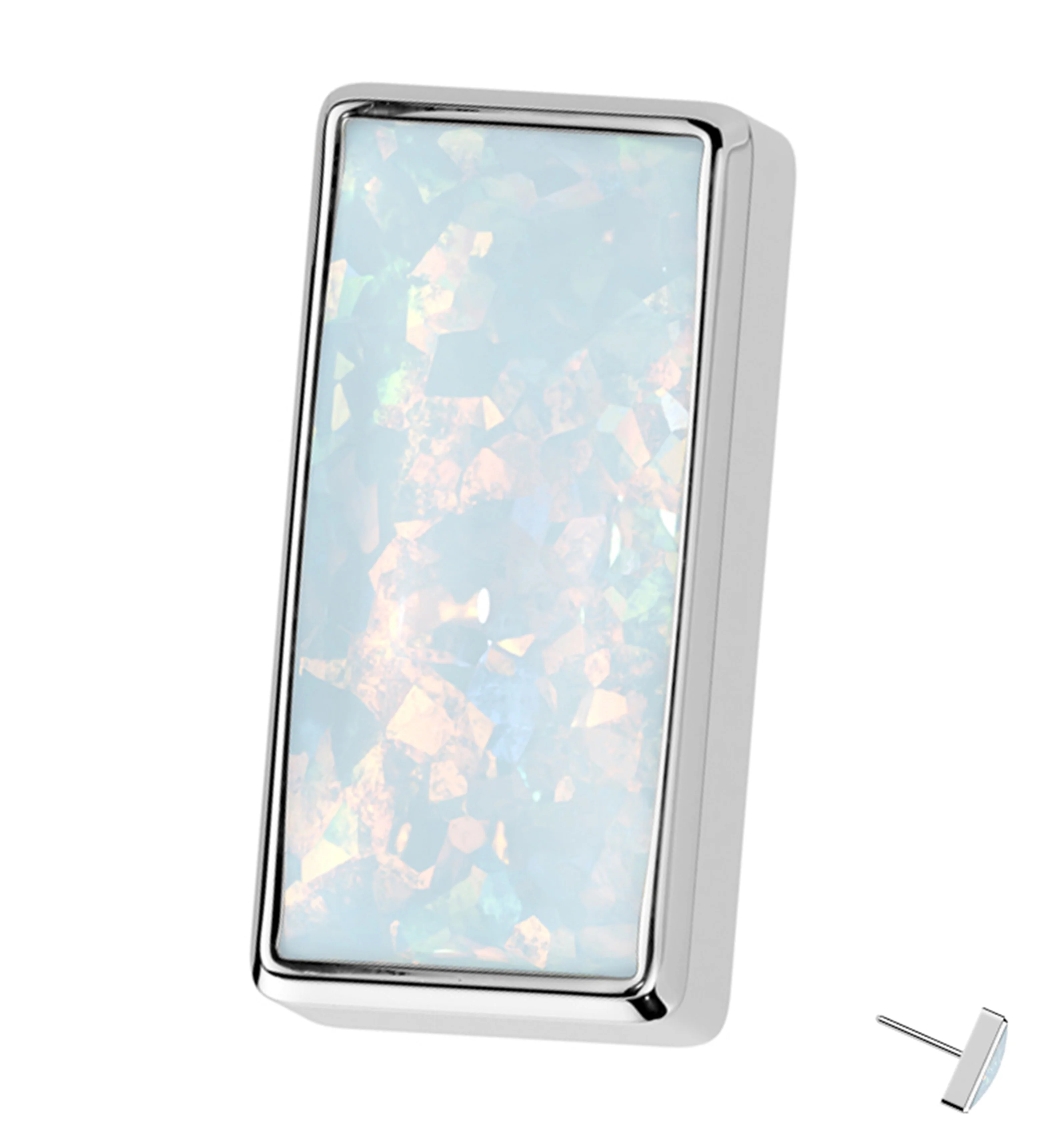 Baguette White Opalite Threadless Titanium Top - Mrs Treak