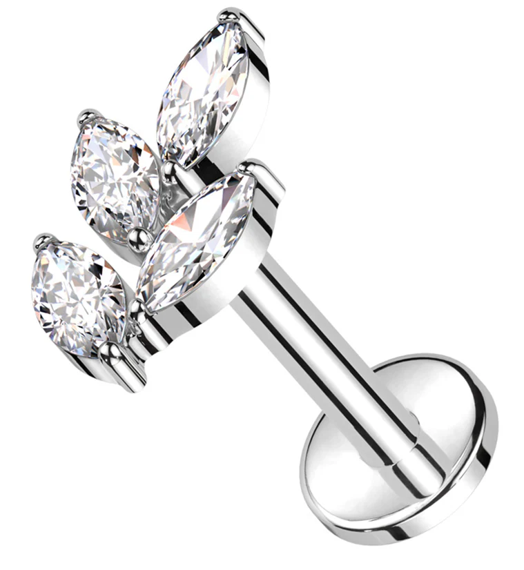 Leaf Marquise Clear CZ Titanium Internally Threaded Labret - Mrs Treak