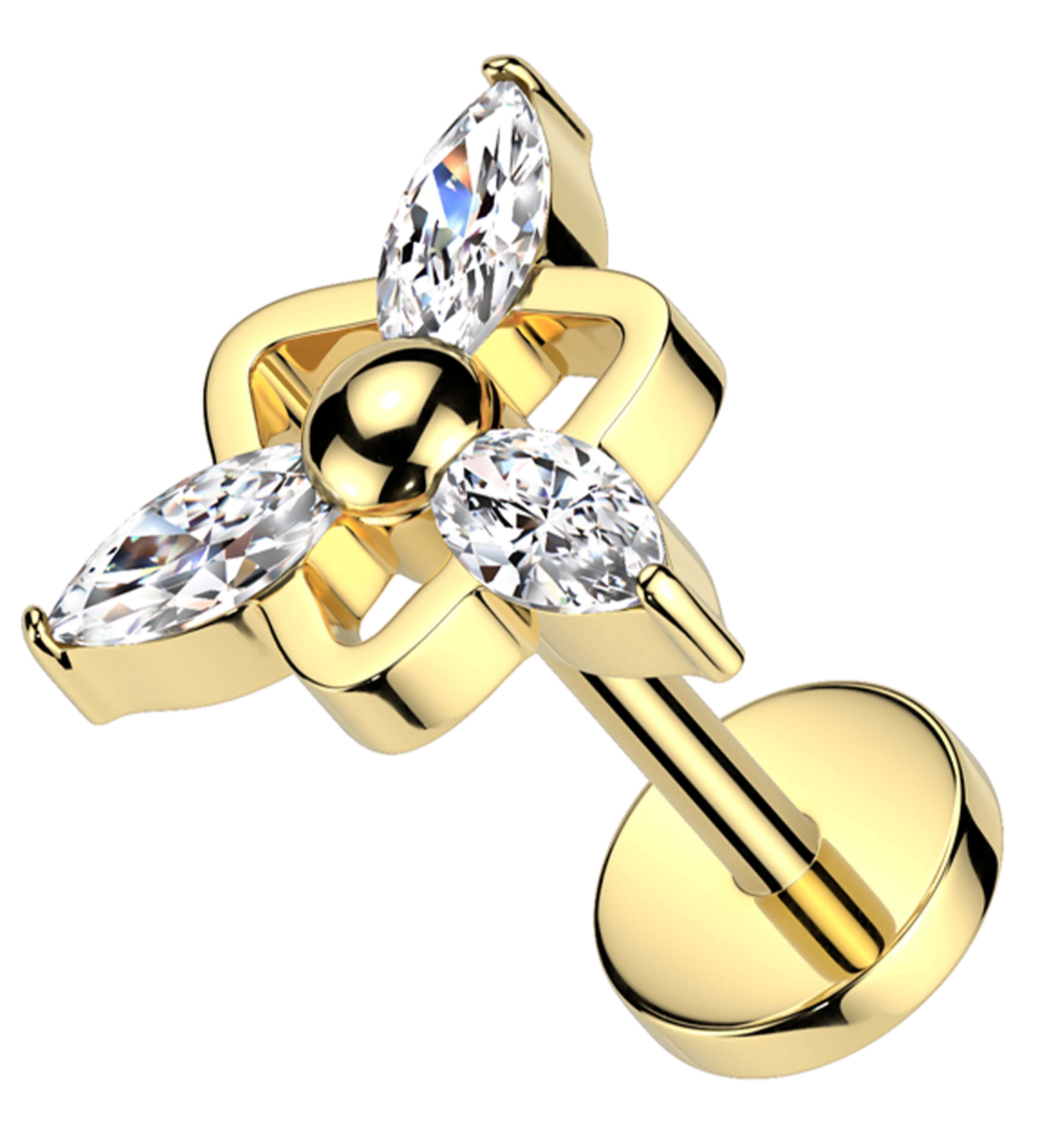 Gold PVD Propeller Clear CZ Titanium Threadless Labret - Mrs Treak