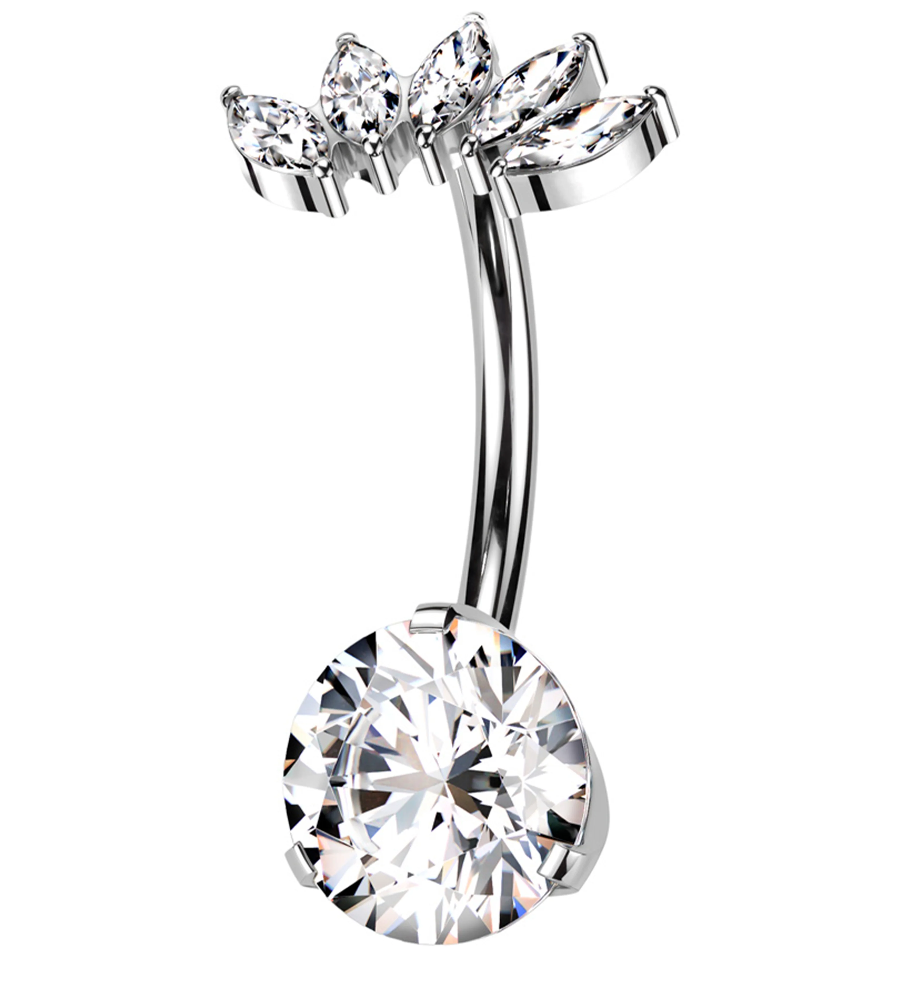 Half Crown Clear CZ Titanium Threadless Belly Button Ring - Mrs Treak