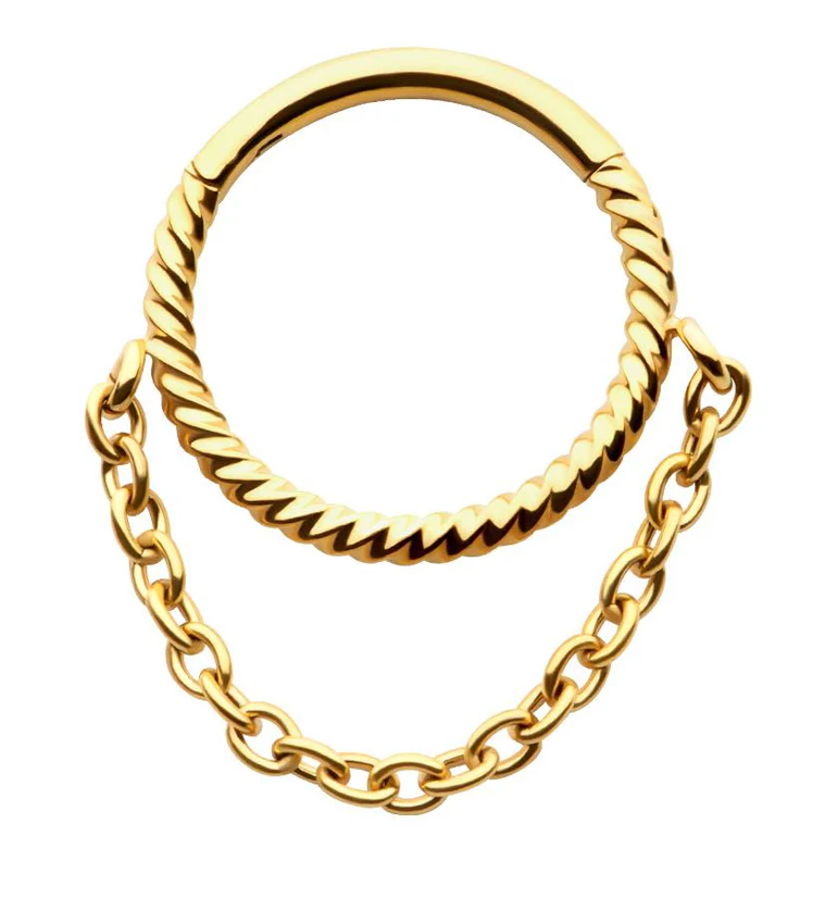 Gold PVD Twine Dangle Chain Stainless Steel Hinged Segment Ring - Mrs Treak
