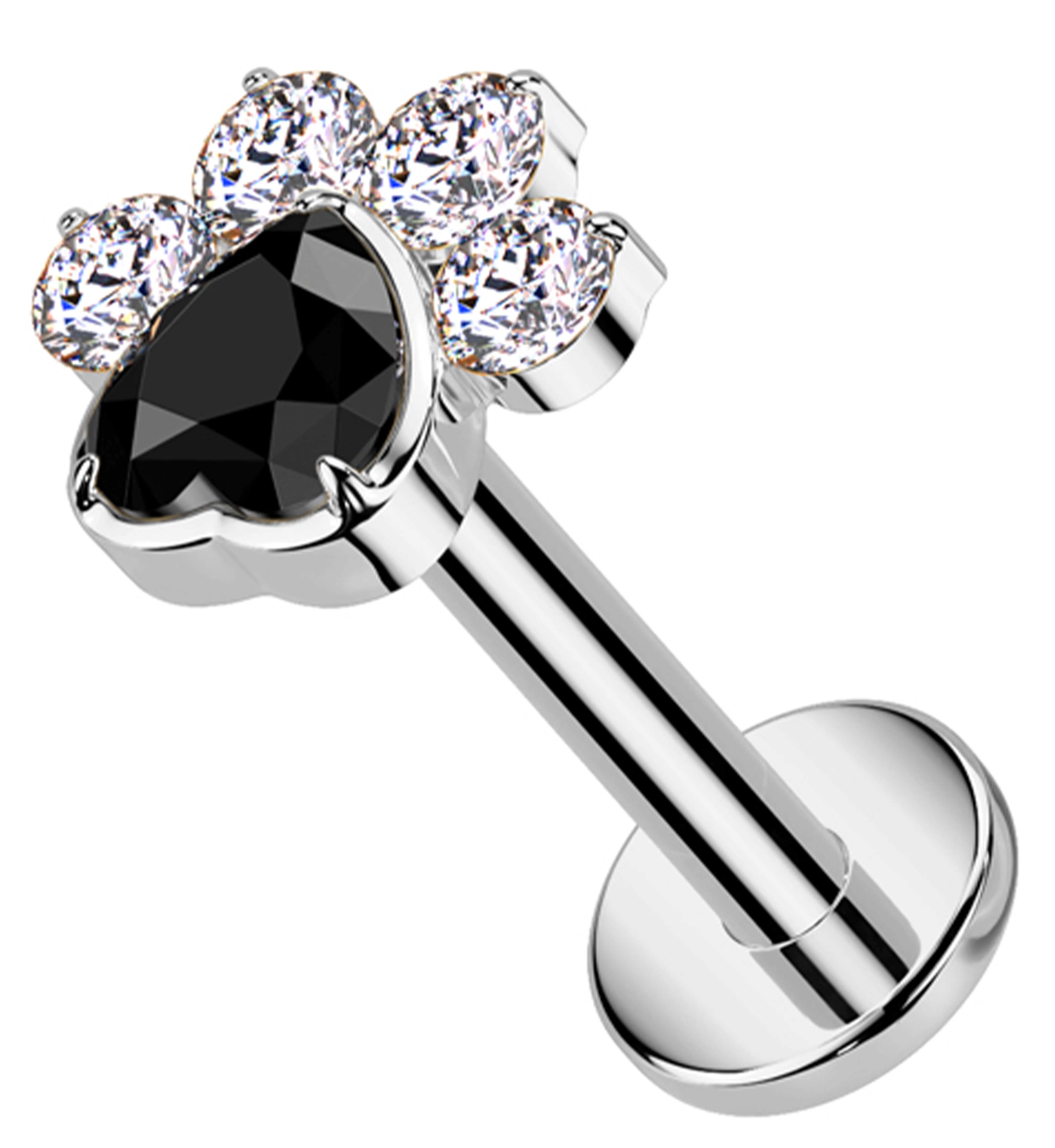 Paw Print Love Black CZ Internally Threaded Titanium Labret - Mrs Treak