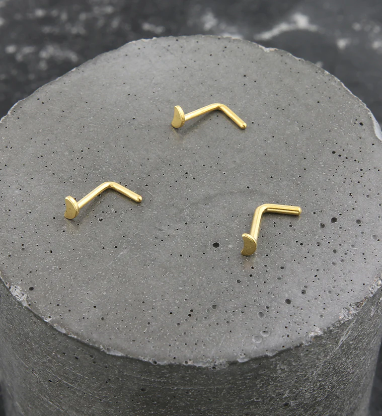 Gold PVD Half Moon Top L Bend Titanium Nose Ring - Mrs Treak
