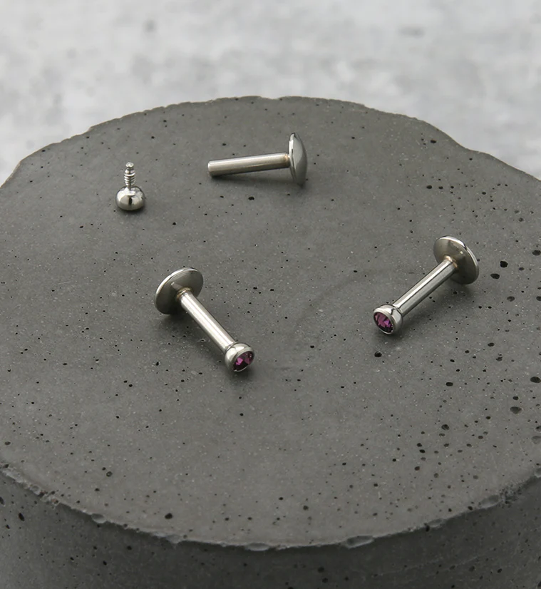 Purple CZ Bezel Labret Stud (Convex Disk) - Mrs Treak