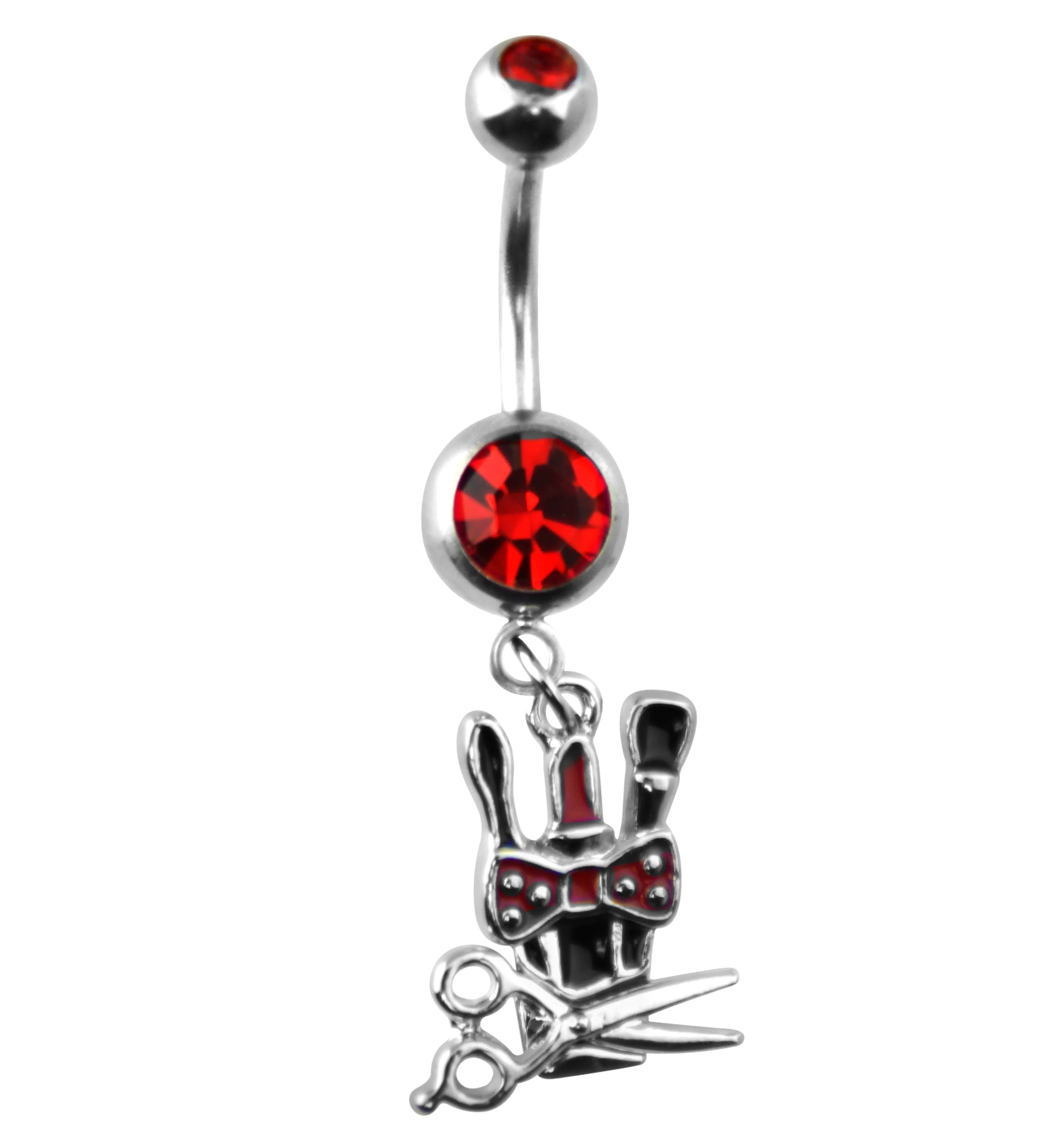 Beauty Stylist Red CZ Dangle Stainless Steel Belly Button Ring - Mrs Treak