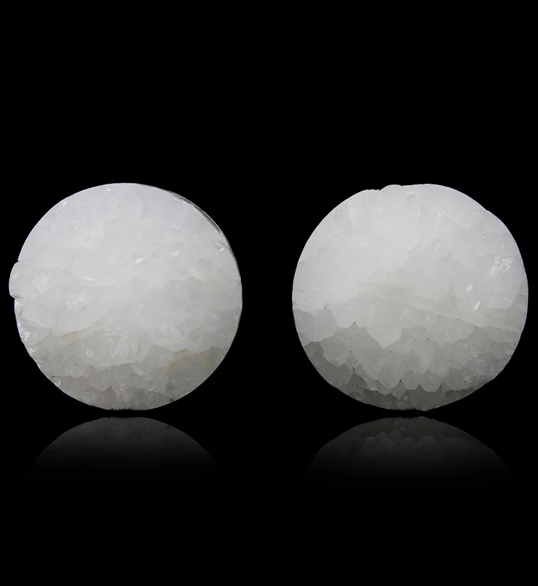 Raw White Agate Druzy Stone Plugs - Mrs Treak