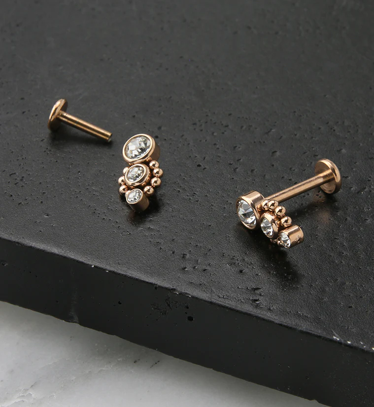 Rose Gold PVD Trinal CZ Labret Post - Mrs Treak