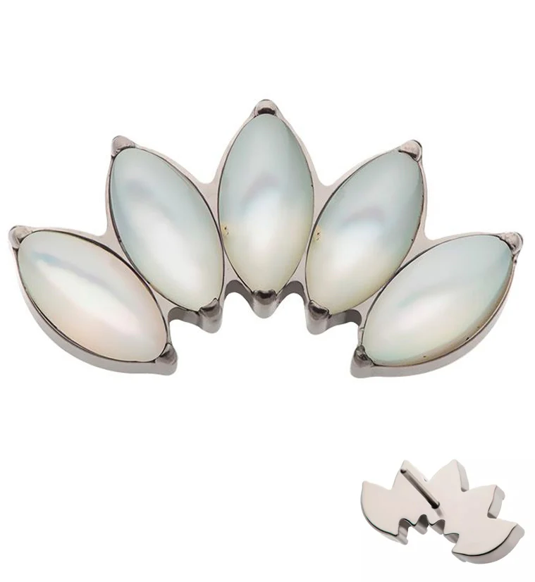 Half Crown White MOP Shell Threadless Titanium Top - Mrs Treak
