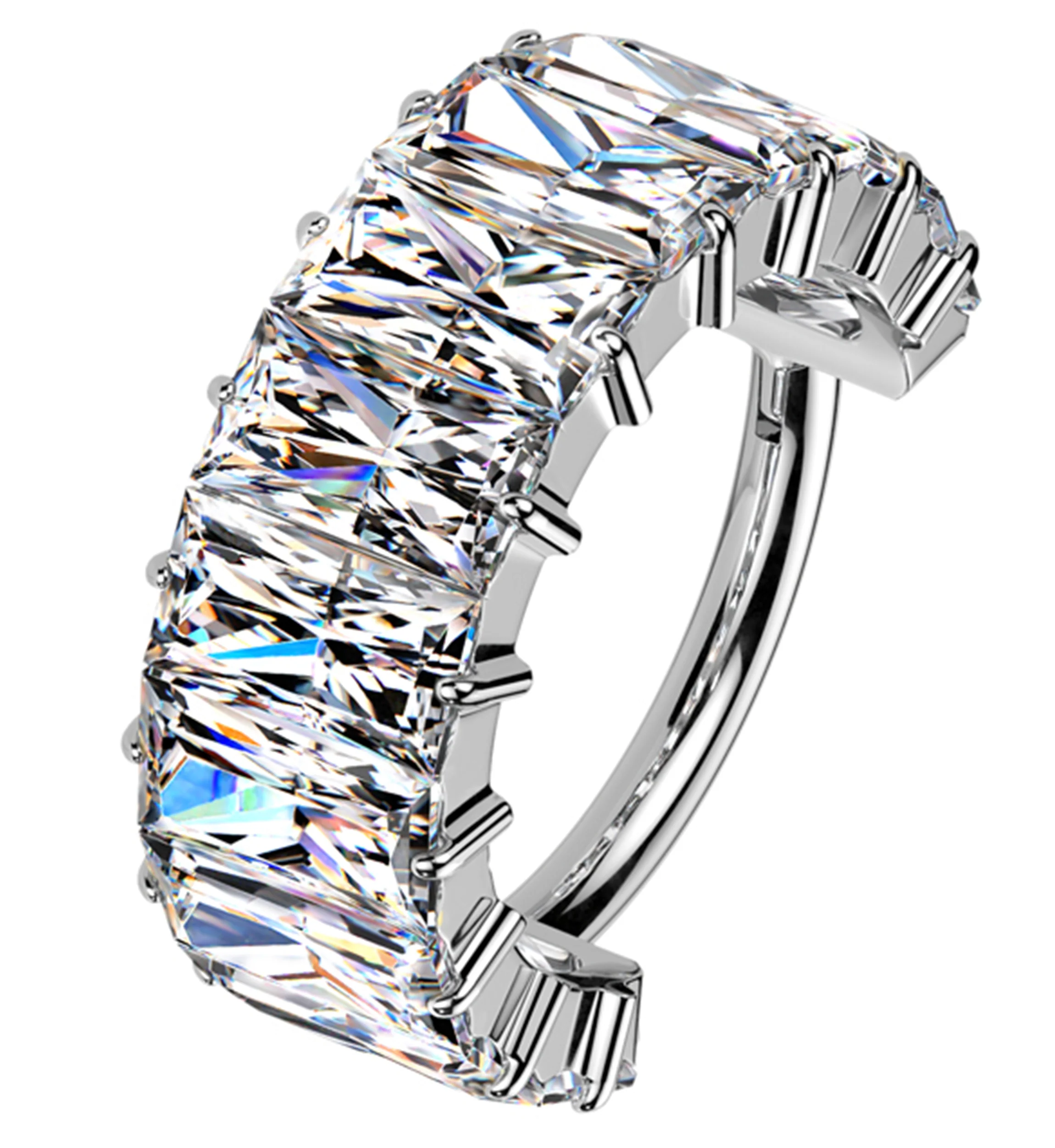 Thick Baguette Clear CZ Titanium Hinged Segment Ring - Mrs Treak