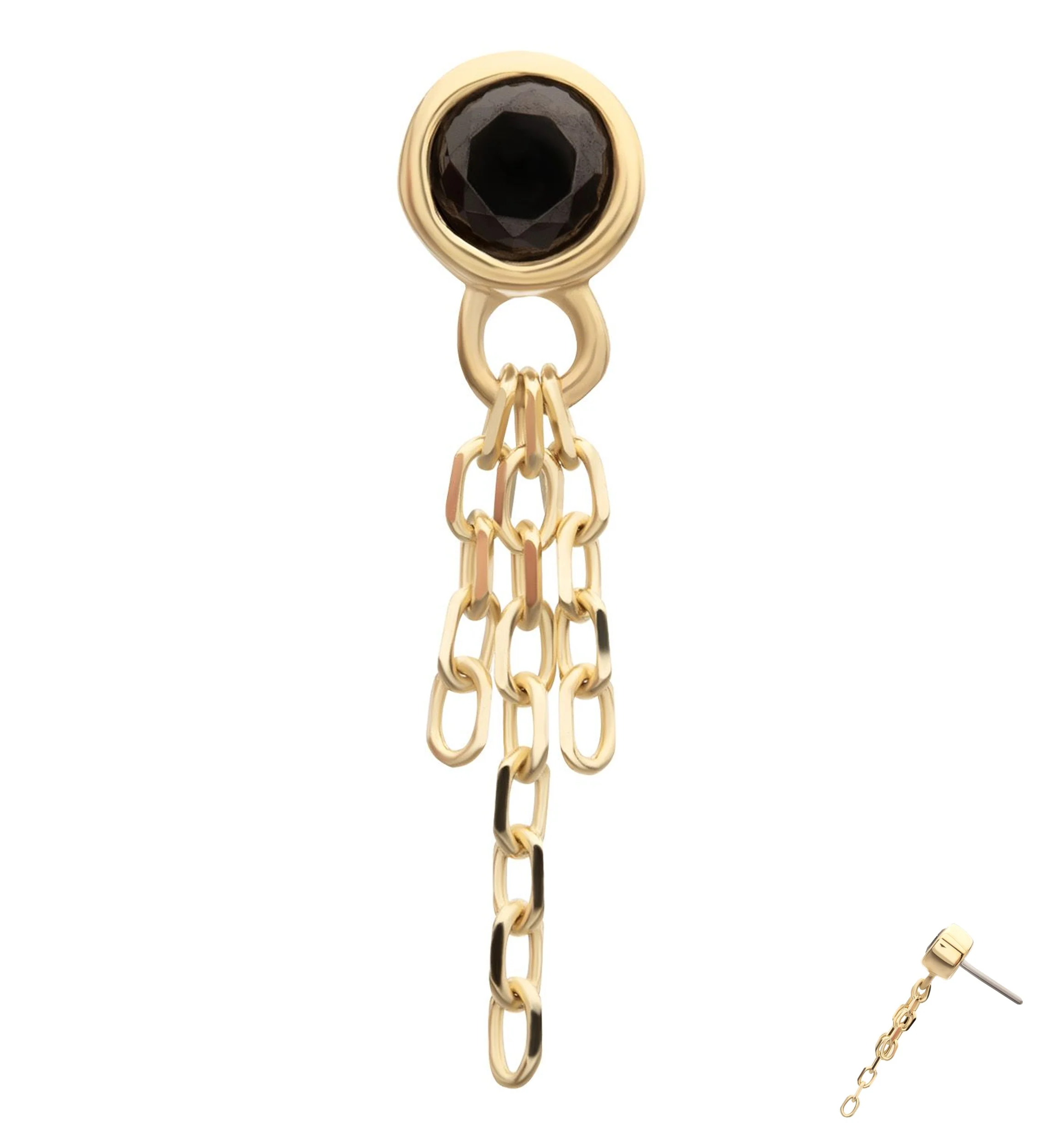 14kt Gold Black CZ Triple Dangle Chain Threadless Top - Mrs Treak