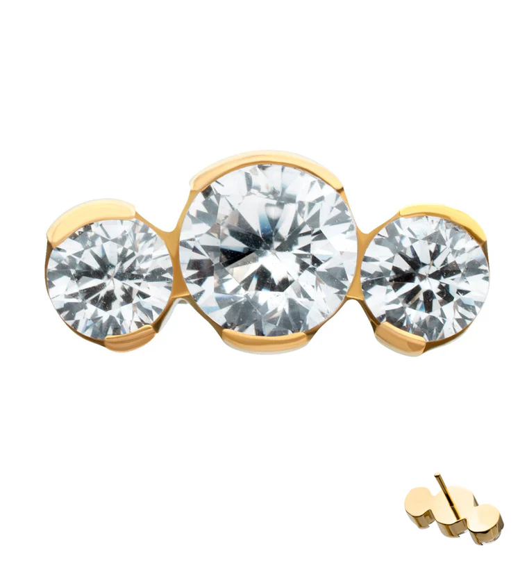 Gold PVD Semi-Bezel Triple Clear CZ Titanium Threadless Top - Mrs Treak