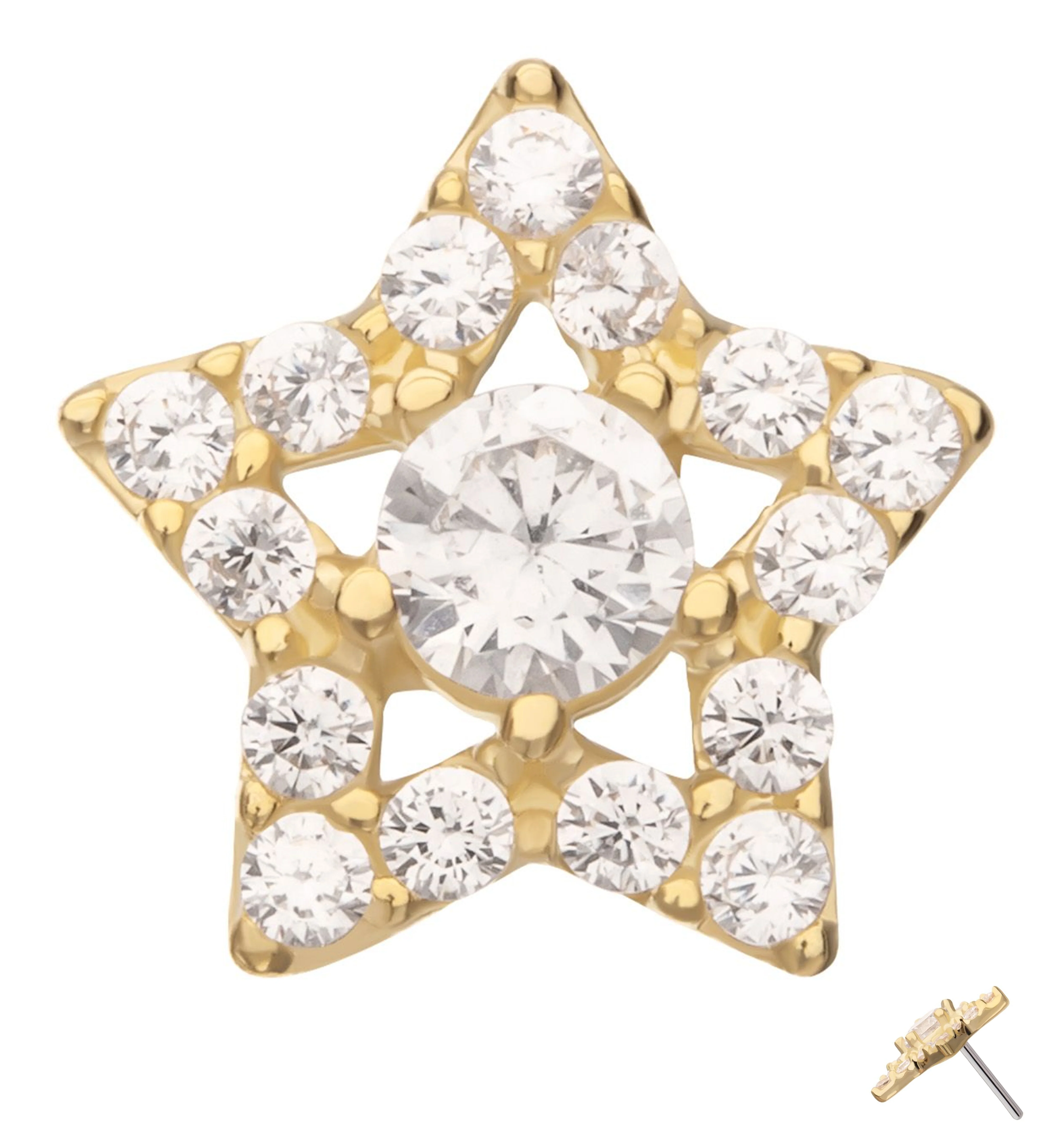 14kt Gold Star Outline Clear CZ Threadless Top - Mrs Treak