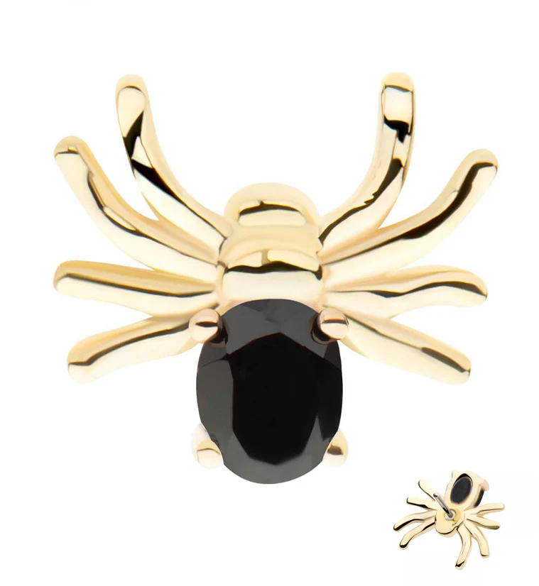 14kt Gold Spider Black CZ Threadless Top - Mrs Treak