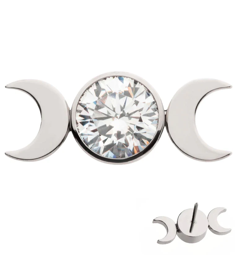 Moon Phase Clear CZ Titanium Threadless Top - Mrs Treak