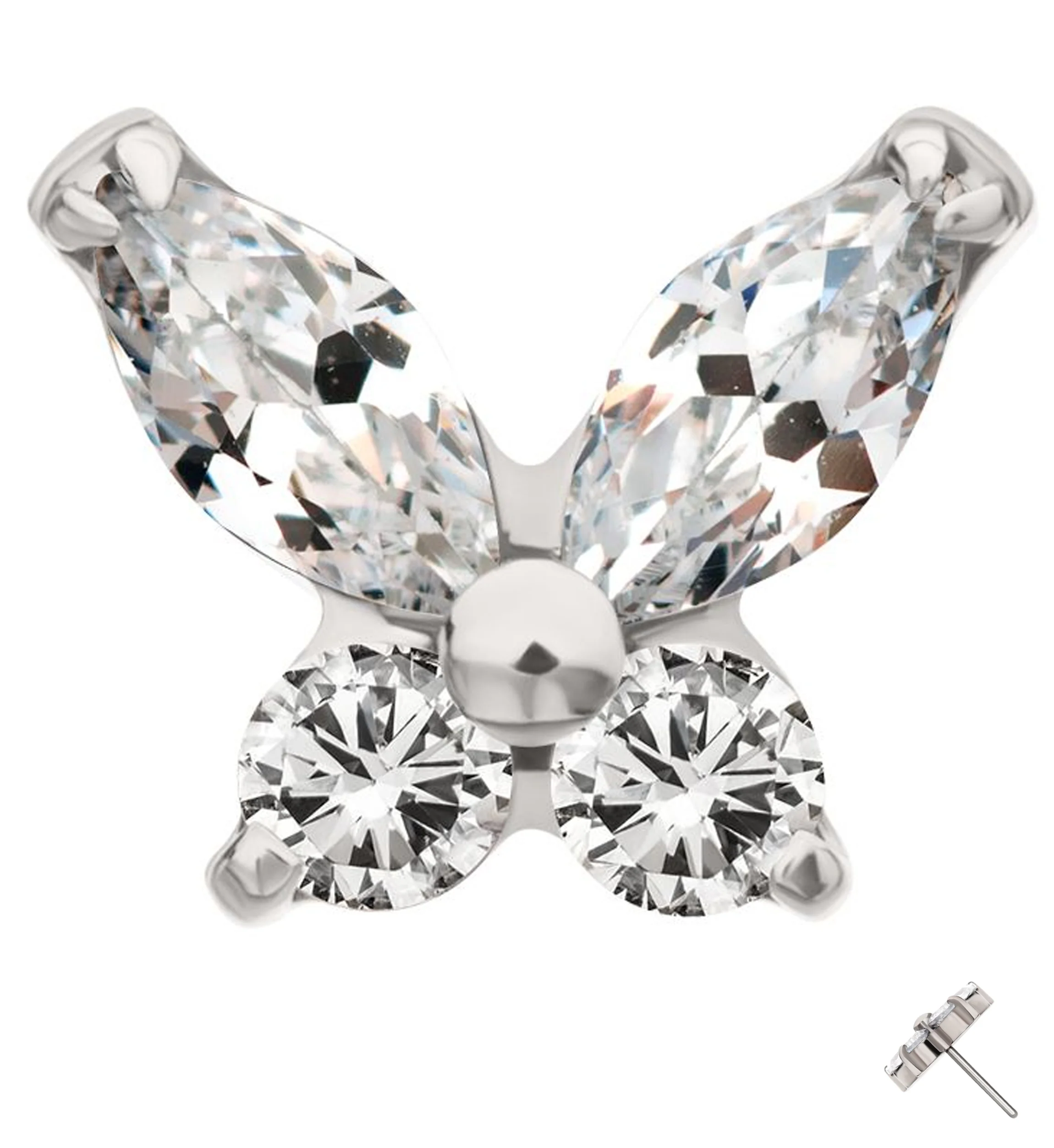 Mini Butterfly Clear CZ Titanium Threadless Top - Mrs Treak