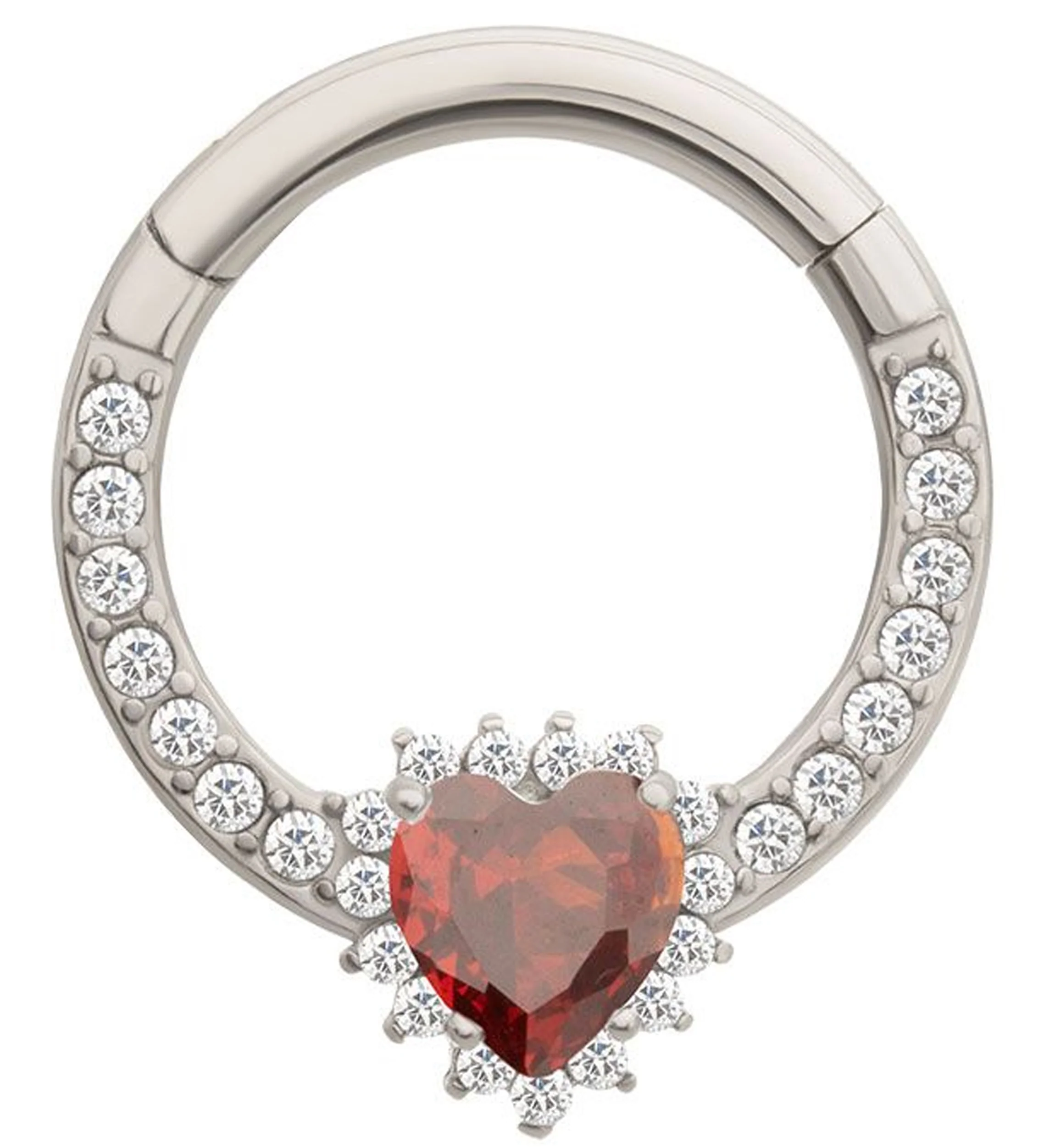 Heart Line Bling Garnet CZ Stainless Steel Hinged Segment Ring - Mrs Treak