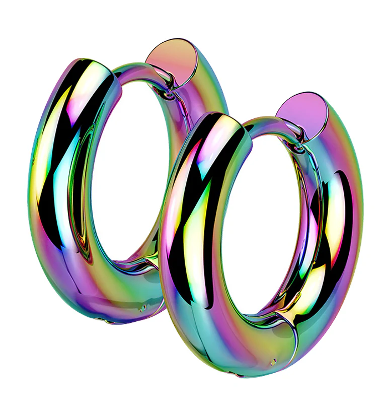 Rainbow PVD Vast Stainless Steel Hinged Hoop Earrings - Mrs Treak