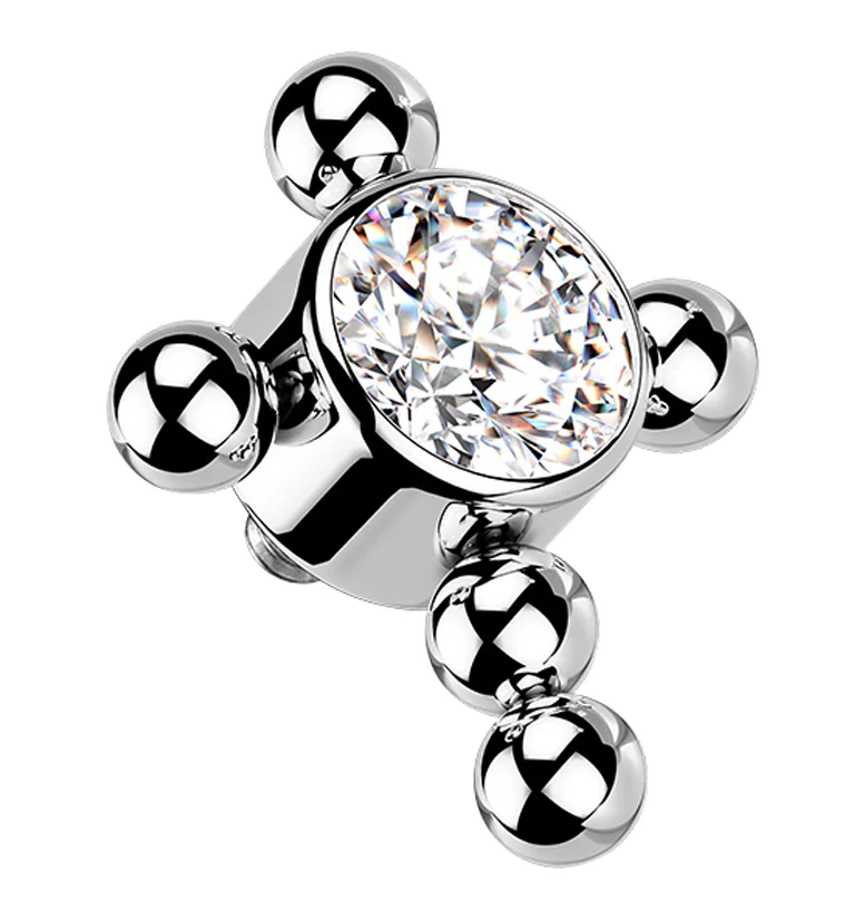Beaded Cross Clear CZ Titanium Internally Threaded Top - Mrs Treak