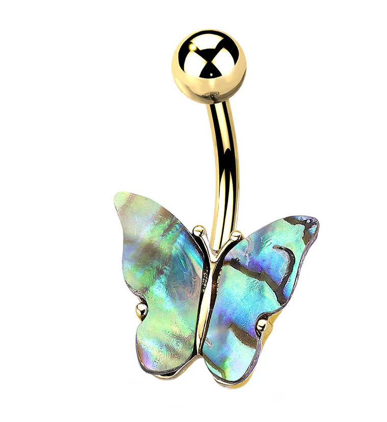 Gold PVD Butterfly Abalone Shell Belly Button Ring - Mrs Treak