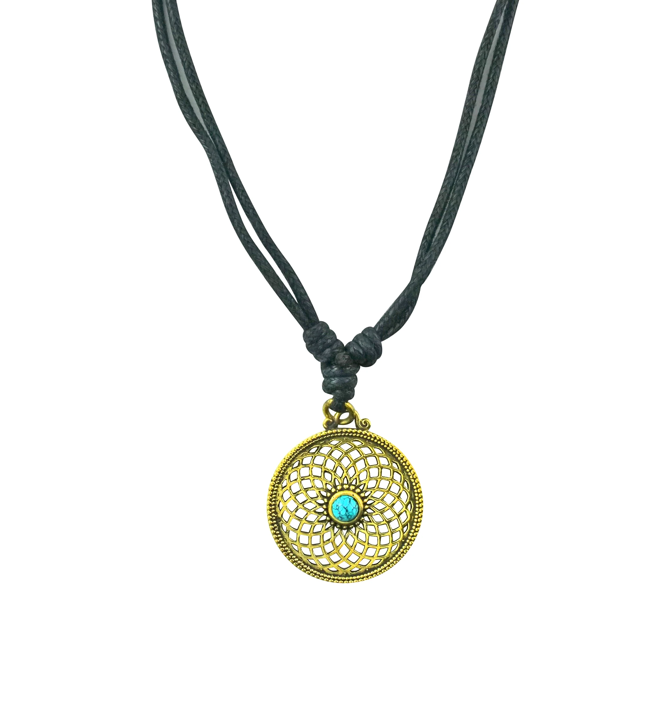 Torus Turquoise Howlite Stone Inlay Brass Pendant Necklace - Mrs Treak