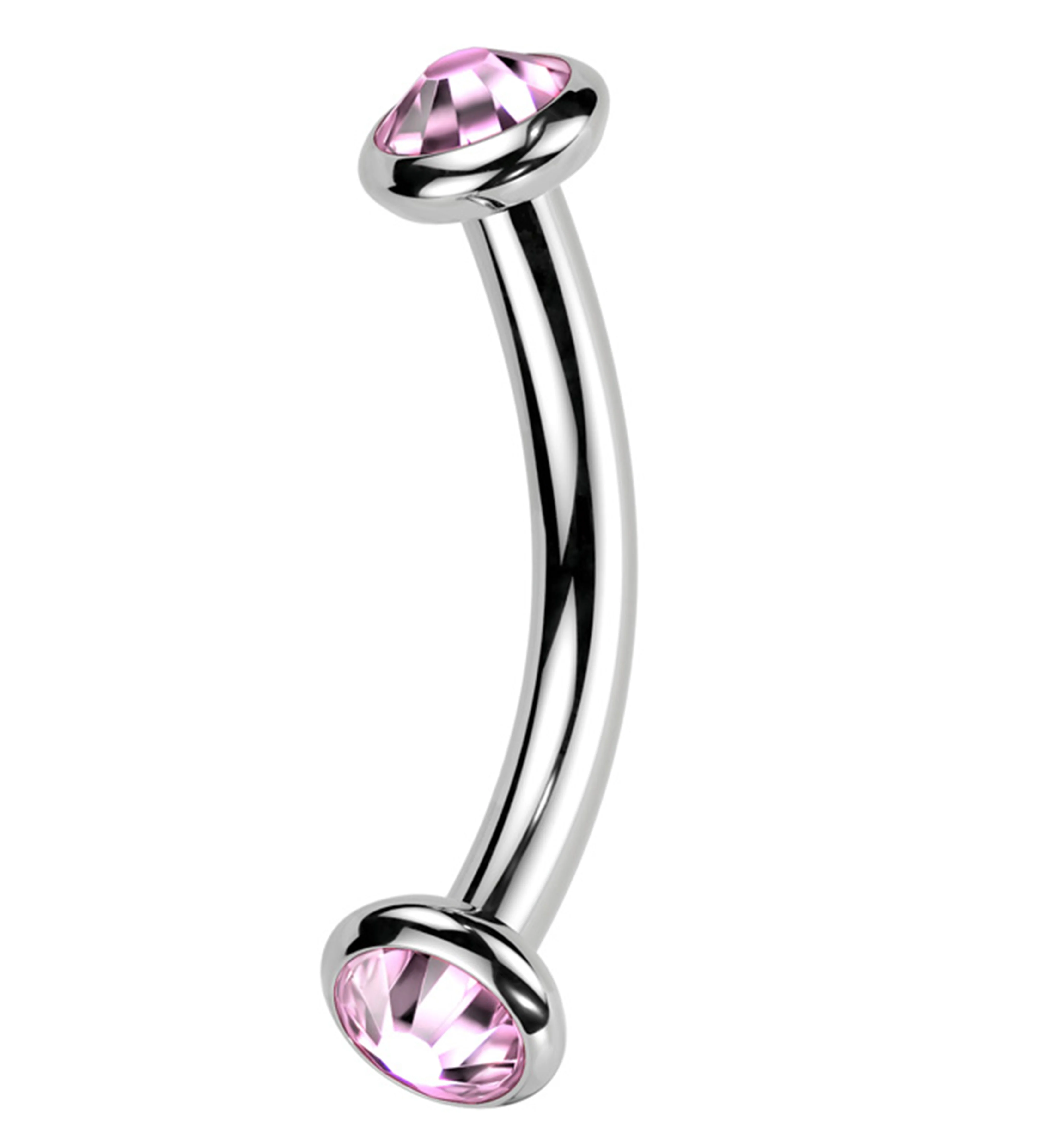 Double Bezel Pink CZ Internally Threaded Titanium Curved Barbell - Mrs Treak