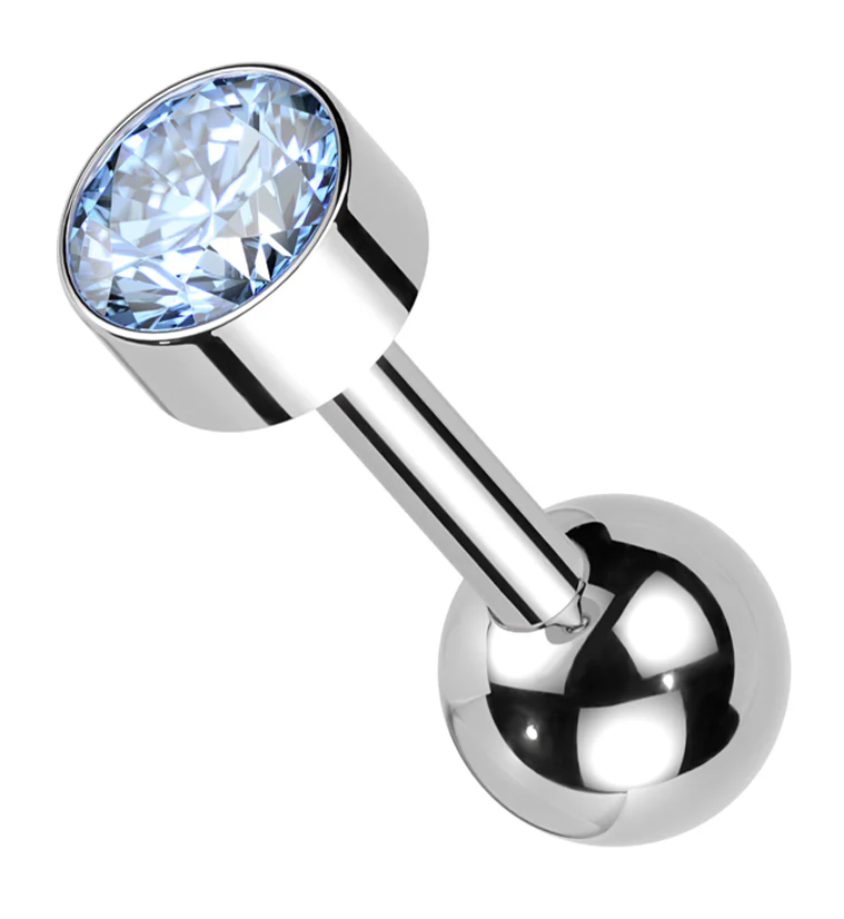 Bezel Aqua CZ Titanium Internally Threaded Barbell - Mrs Treak