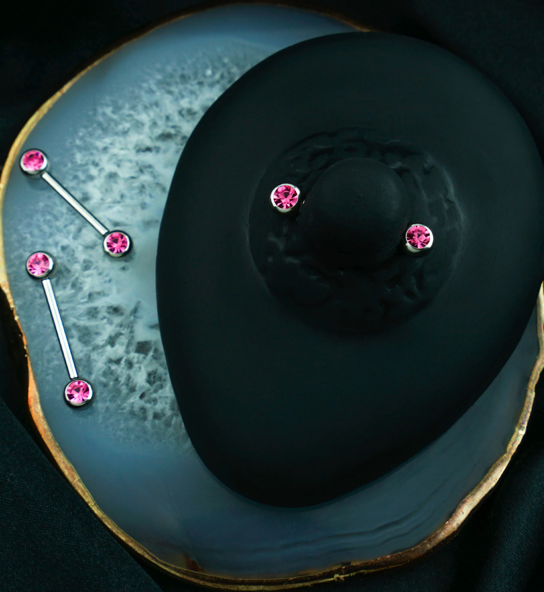 Pink CZ Stainless Steel Threadless Nipple Barbells - Mrs Treak