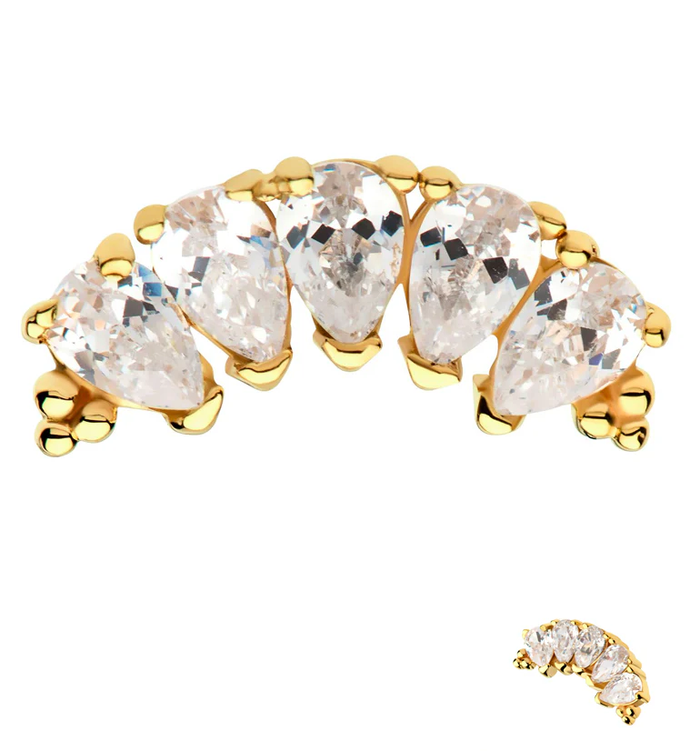 14kt Gold Beaded Vault Teardrop CZ Threadless Top - Mrs Treak