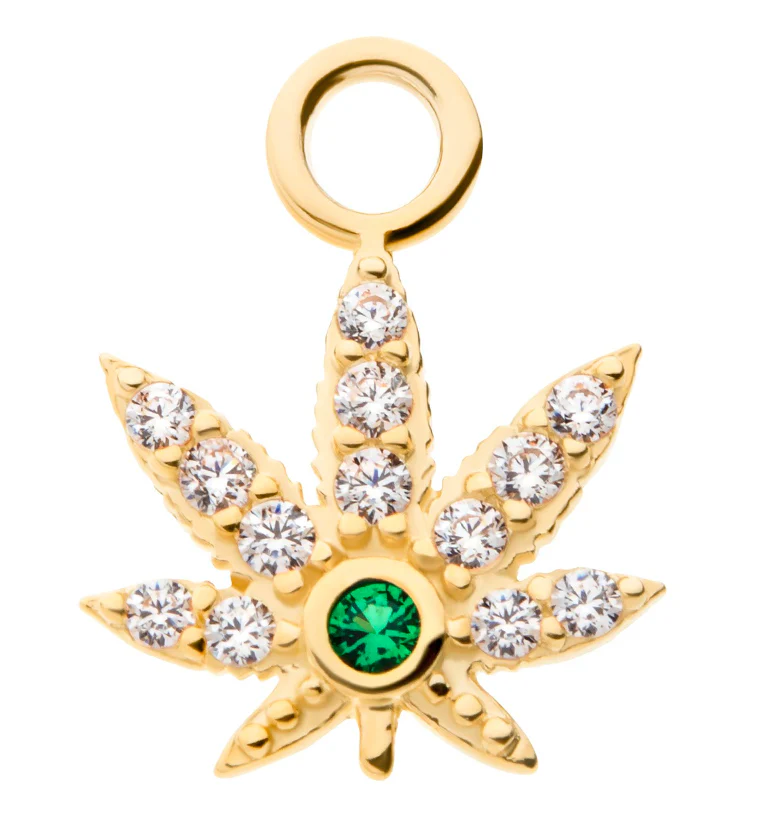 14kt Gold Cannabis Leaf CZ Charm - Mrs Treak