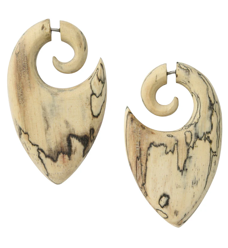 Shield Tamarind Wood Fake Gauge Spiral Earrings - Mrs Treak