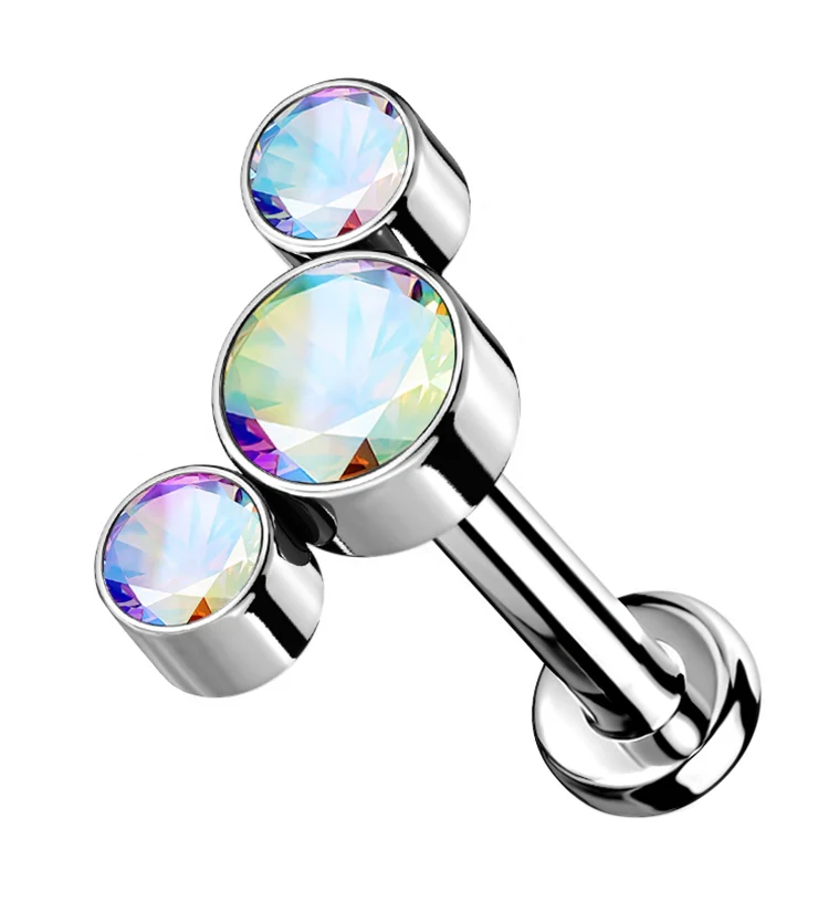 Rainbow Aurora Cluster CZ Titanium Threadless Labret - Mrs Treak