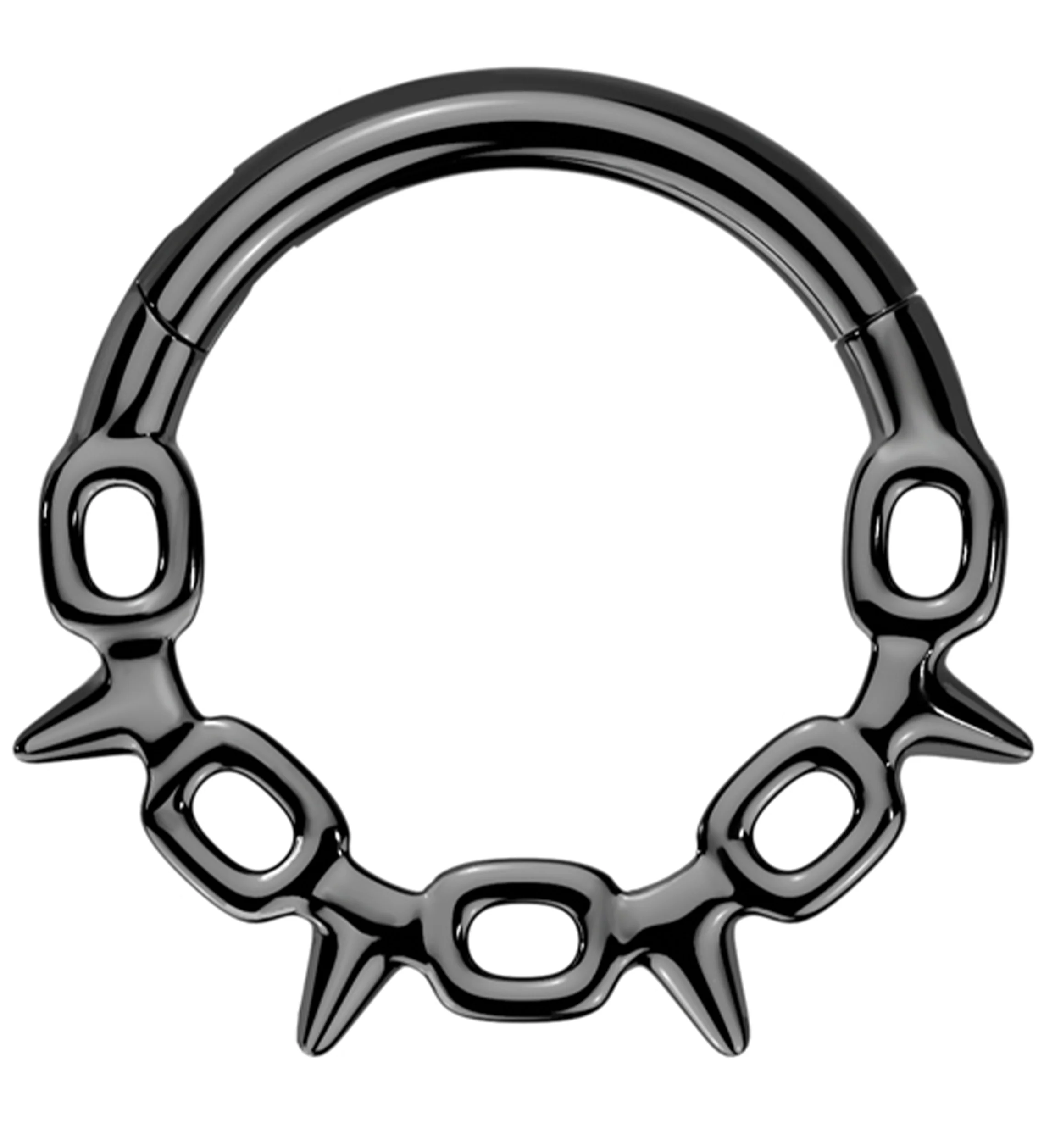 Black PVD Chain Link Spikes Stainless Steel Hinged Segment Ring - Mrs Treak