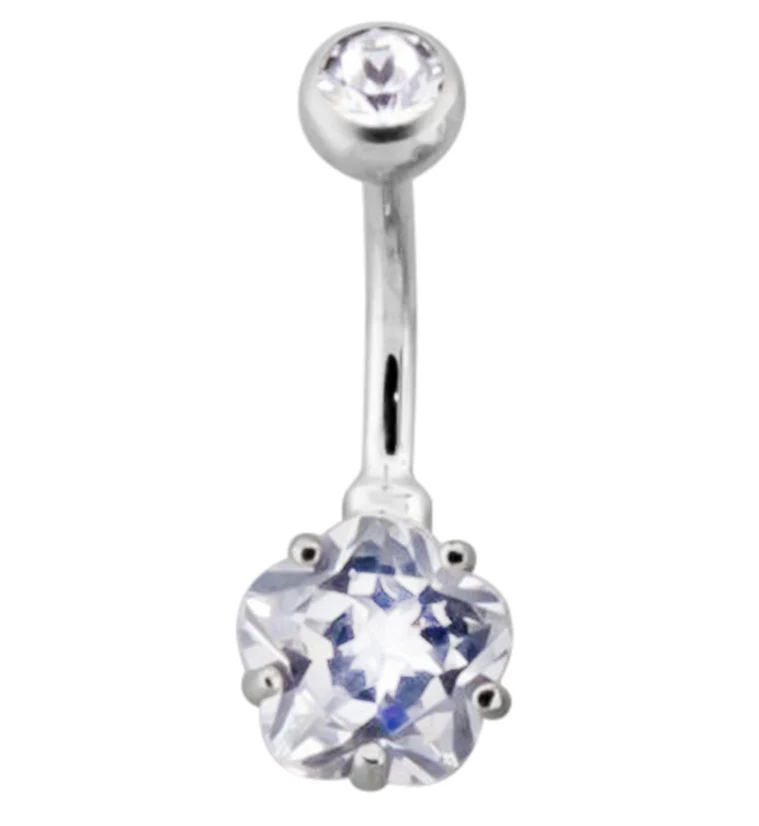 Flower Clear CZ Internally Threaded Titanium Belly Button Ring - Mrs Treak
