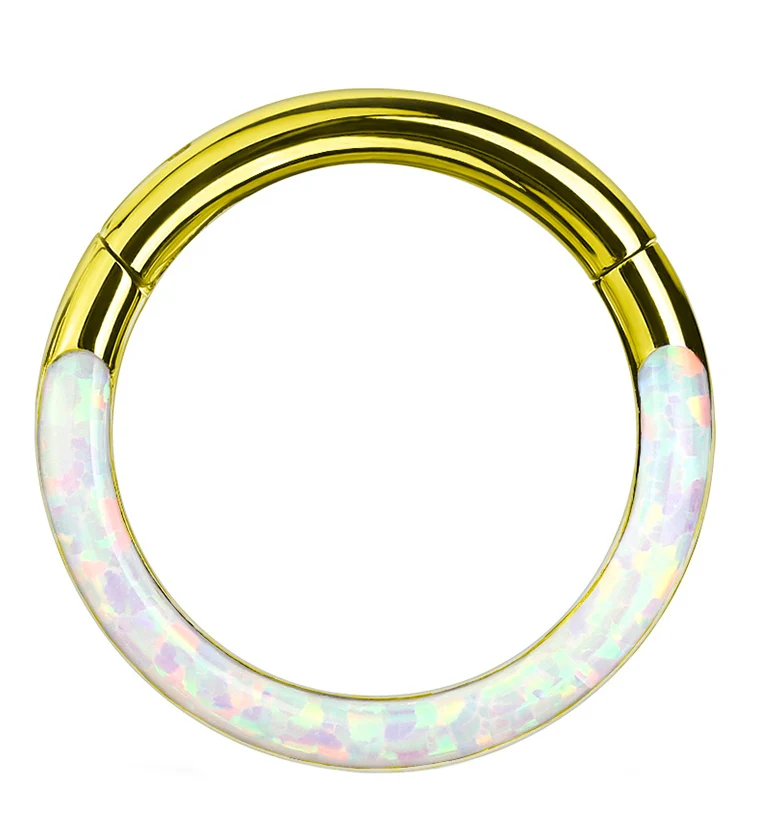 Gold PVD Opalite Frontal Hinged Segment Ring - Mrs Treak