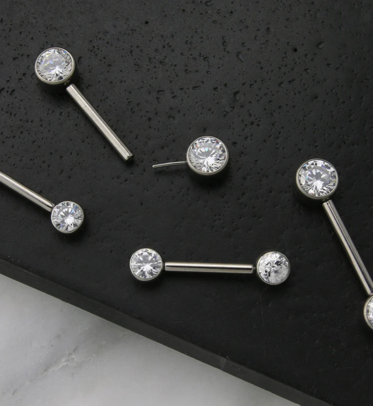 Dual Bezel CZ Titanium Threadless Nipple Ring Barbell - Mrs Treak