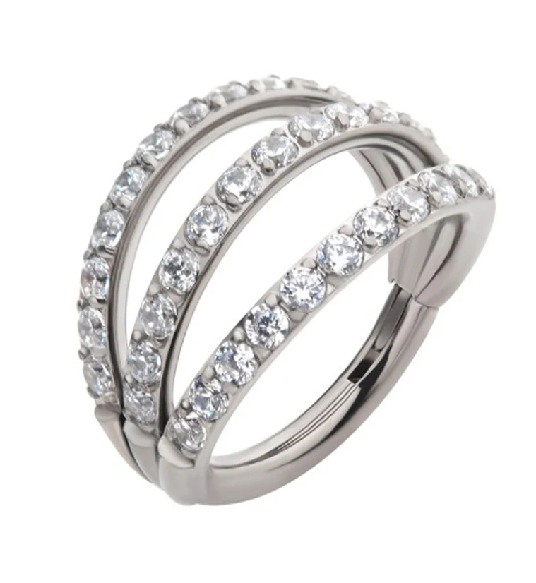 Triple CZ Row Titanium Hinged Segment Ring - Mrs Treak