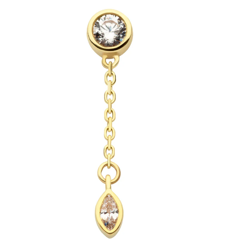 14kt Gold Bezel Marquise CZ Dangle Chain Threadless Top - Mrs Treak