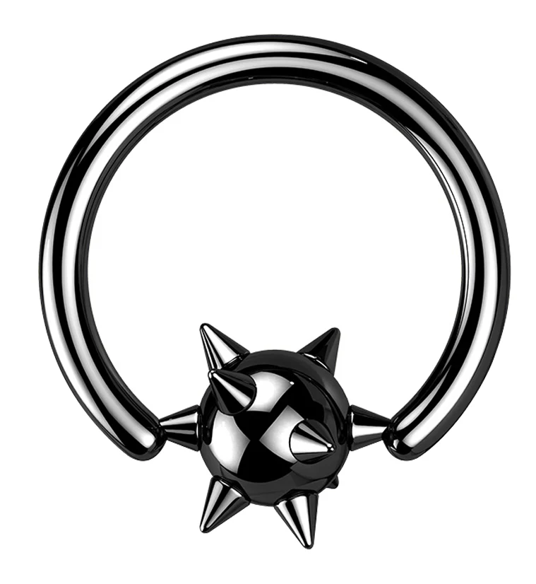 Black PVD Spikey Ball Captive Ring - Mrs Treak