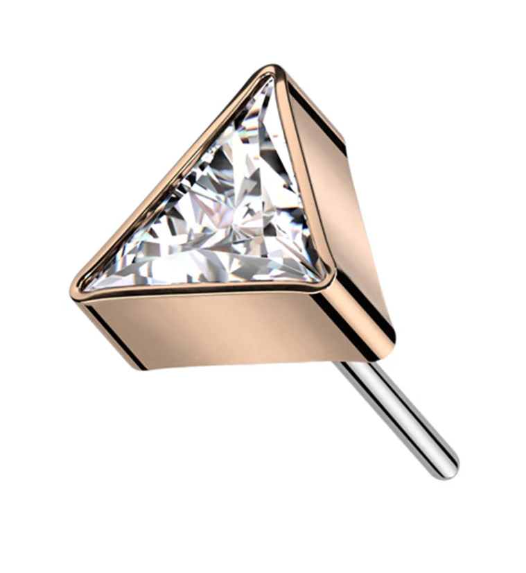 Rose Gold PVD Triangle Clear CZ Threadless Titanium Top - Mrs Treak