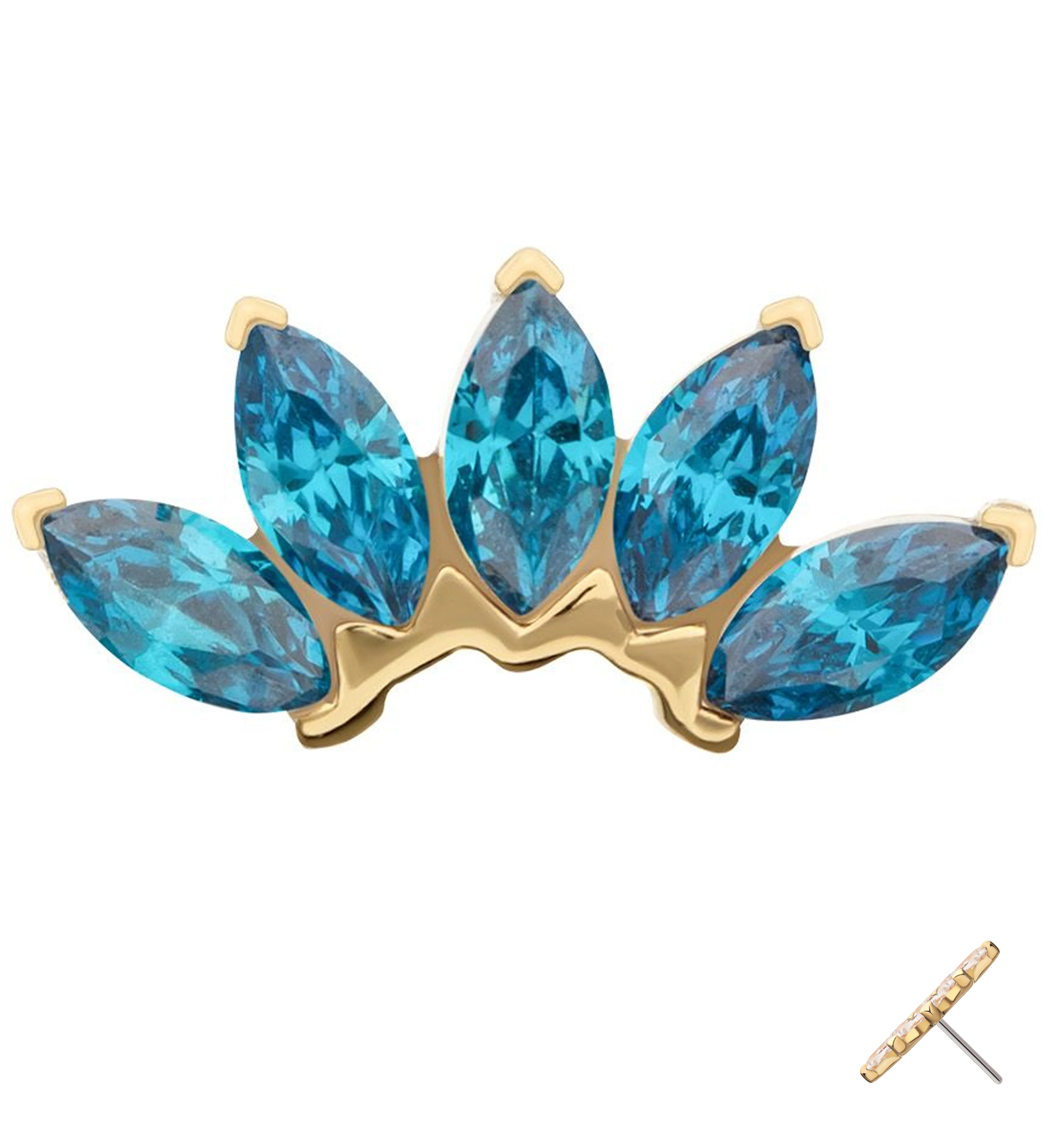 14kt Gold Half Crown Blue Topaz CZ Threadless Top - Mrs Treak
